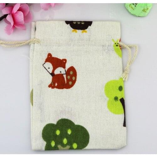 10pcs/lot 10*14cm Fox Design Cotton Bags Drawstring Gift Bag Incense Storage Linen Bags Candy Keychain Jewelry Packaging Bags