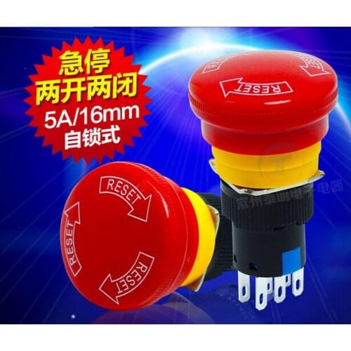 Emergency Stop Push Button Switch 2NO+2NC 6Pins Pushbutton Switch YJ139-LA16 22ZS 16MM Hole