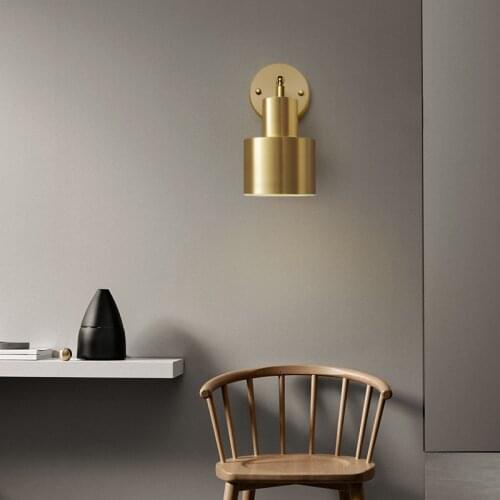 Brass Wall Lamp Simple LED Light Rotatable Nordic Modern Type Scone Fixture for Livingroom Bedside Hotel Bars E27 Lamp Holder