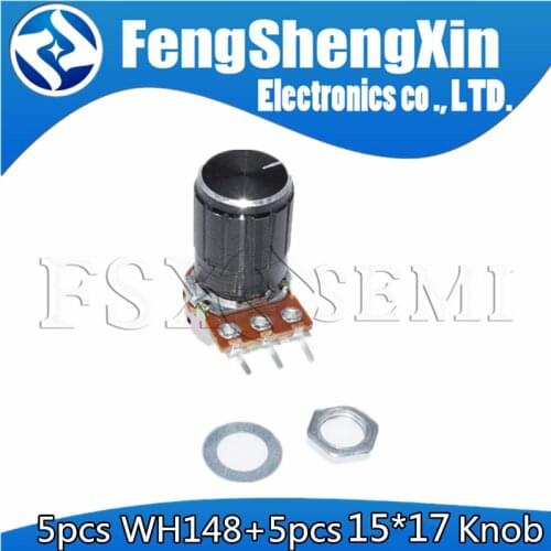 5set WH148 1K 10K 20K 50K 100K 500K Ohm 15mm 3 Pin Linear Taper Rotary Potentiometer Resistor for Arduino with 15x17 knob