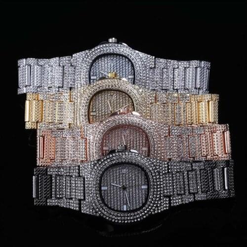 Fashion Brand Iced Out Diamond Watch Quartz Gold HIP HOP Watches With Micropave CZ Stainless Steel Watch Clock relogio