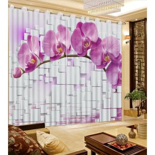 Fashion Customized 3D Curtains Purple flower geometric pattern 3d Curtains Blackout for Living Room Kids Bedroom Fabric