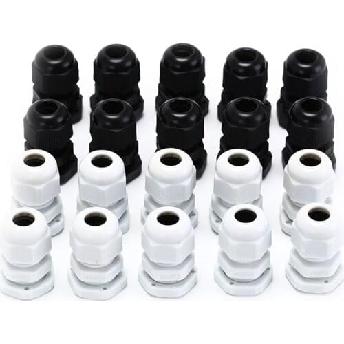 New 10pcs/lot Black / White IP68 M16 X 1.5 Cable CE Waterproof Nylon Plastic Cable Gland Connector