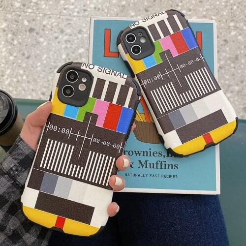 New Retro TV No Signal Pattern PU Leather Phone Case for iPhone 12 Creative Special Design Cover for iPhone 11/7/8/XS/X/XR