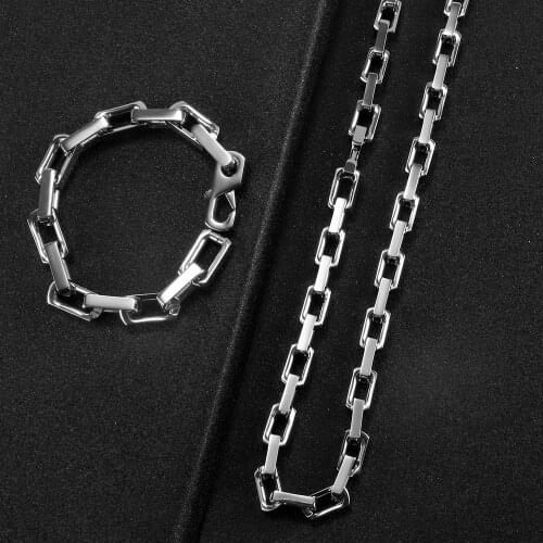 Punk Rock Silver Chain Necklaces and Bracelets Jewelry Sets For Men Women Hip Hop Stainless Steel Accessories Fashion Style