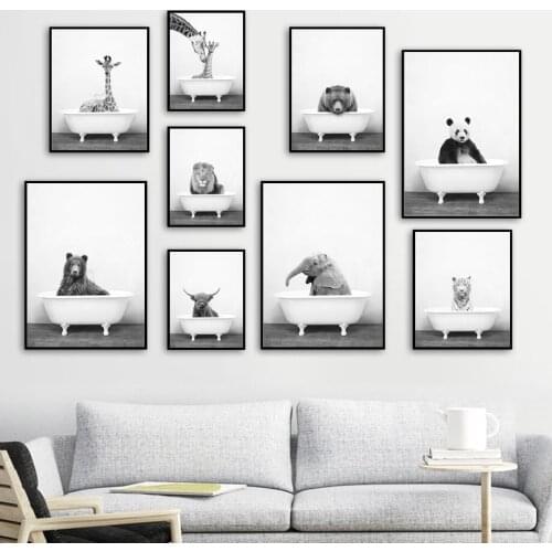 Black White Animals Lion Bear Giraffe Elephant Nordic Posters And Prints Wall Art Canvas Painting Wall Pictures Kids Room Decor
