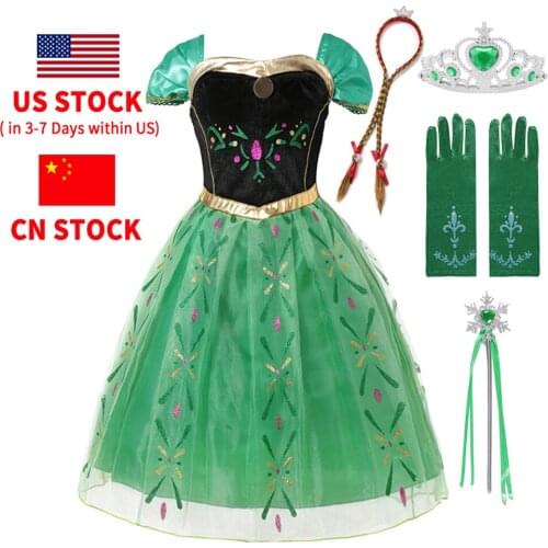 Girl Princess Dress Kids Party Cosplay Costumes Anna Fancy Dresses Short Sleeve Floral Mesh Ball Gown Infant Clothing