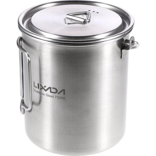 Lixada 750ml Stainless Steel Pot Portable Water Mug Cup with Lid and Foldable Handle Outdoor Cooking Picnic Camping supplies