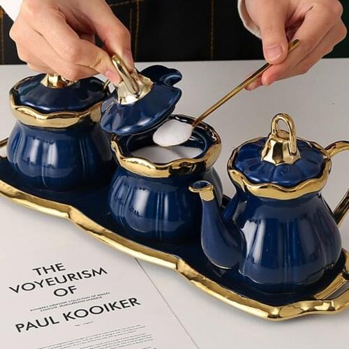 Luxury Ceramic Seasoning Pot Oil Pot Set Table Decoration Kitchen Storage Supplies Hotel Service Supplies Ceramic Pot with Lid