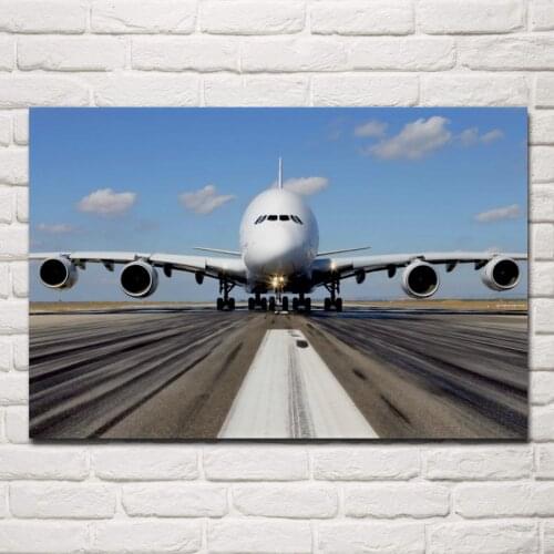 A380 airliner super large plane airplane transport blue sky QX013 living room home wall art decor wood frame fabric posters