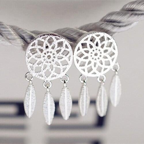 925 Sterling Silver Dreamcatcher Tassel Feather Drop Earrings For Women Fashion Wedding Jewelry eh203