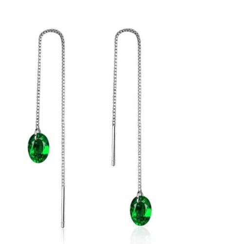 Sterling Silver 925 Earrings With Oval Shape Emerald Gemstone Women Party Wholesale Gift Silver Women Fine Jewelry