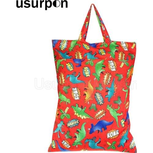 [usurpon] 1 pc 45*60cm Double pocket waterproof pul zipper wet bag reusable babies cloth nappy bag with double handle