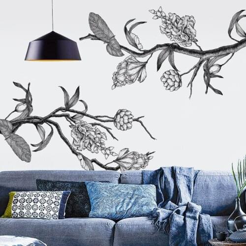 Vintage Sketch Black White Flower Wall Stickers Living Room TV Background Wall Decoration Art Bedroom Home Decor Poster Mural