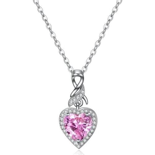 2019 New Fashion Austrian Crystal Rhinestones Pink Color Heart Love Chain Necklaces For Women Wedding Jewelry Engagement Gift