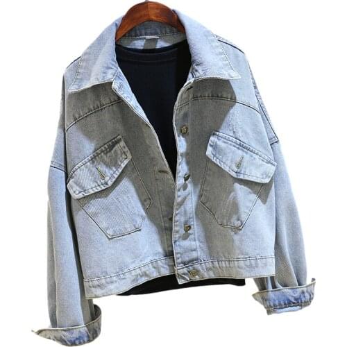 Korean Vintage Batwing sleeve Denim Jacket Women Harajuku Big size Loose Short Jeans Jacket Coat Female Outerwear Chaqueta Mujer