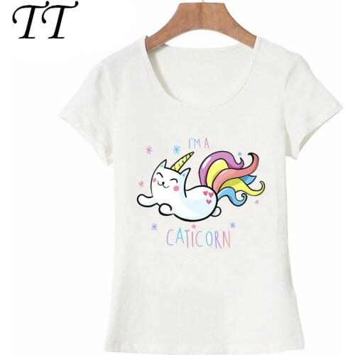 I'M A CATICORN Design T-Shirt Summer fashion Women T-Shirt Lovely Kitten Print Casual Tops cute girl Tees maiden T shirts