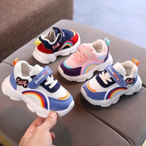 3-8 years Spring Kids Shoes Mesh Canvas Shoes Boys Girls Color Rainbow Sport Shoes Flexibility Children Casual Baby Running Shoe