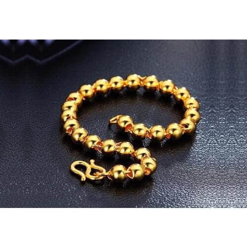Hot sale Fine 999 24K Yellow Gold Bracelet / Perfect Smooth Beads Link Chain Bracelet 5.95g