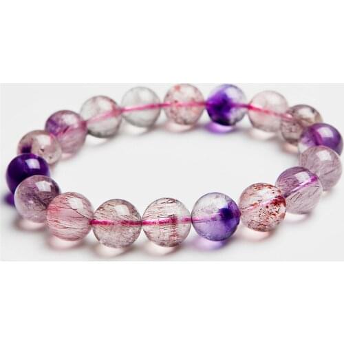 12mm Just One Natural Super Seven Melody Stone Rutilated Quartz Round Crystal Bead Bracelets For Women Female