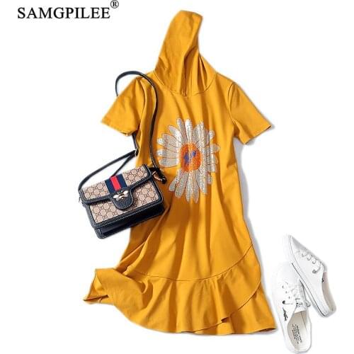 Plus Size Summer Dress Casual Shirt Dress Trumpet Mermaid Print Short Ruffles Knee-length Empire Hooded Summer Dresses Casual
