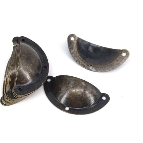 10PCS Bronze Metal Handles 50x24mm Box Pulls Mini Drawer Knobs Shell Cabinet Handle Antique Brass Furniture Handle