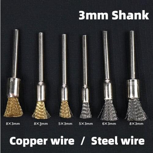 2Pcs 3mm Shank Brass U-shaped Steel Wire Wheel Brushes Grinder Rotary Tool Connecting Rod Polishing Brush For Mini Brushed Burr