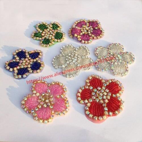 20pcs/lot wholesale red pink sapphire blue green purple AB white crystal flower applique garment shoes bags decorative accessory
