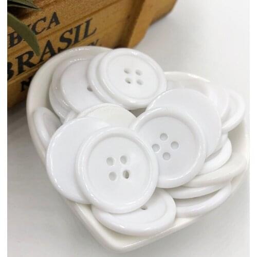 20pcs Big Plastic Overcoat Button Cloth sewing Appliques White Color 25mm PT41