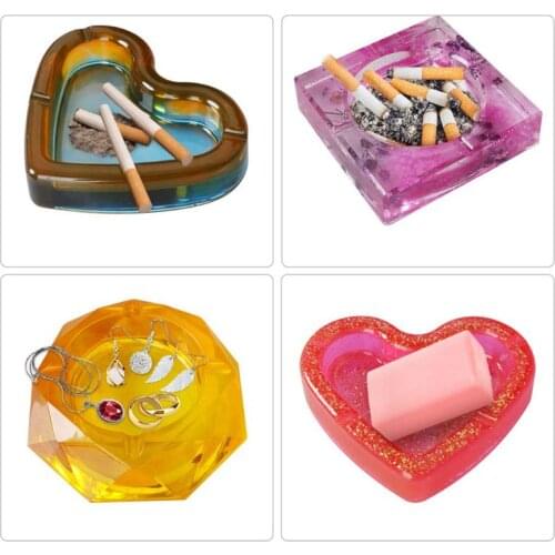 3 PCS Ashtray Silicone Resin Casting Molds, Epoxy DIY Casting Mold for Craft Art Including Square/Octagon/Heart Shaped