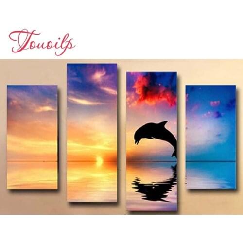 4pcs/set 5d Sunset dolphin Diamond Painting Cross Stitch Pattern Diamond Embroidery Mosaic Full Drill Home Decor DIYPainting