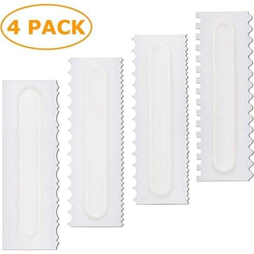 4 Pcs Cake Decorating Comb Icing Smoother Scraper Polisher Pastry Baking Mousse Butter Cream DIY Cake Edge Tools for Kitchen