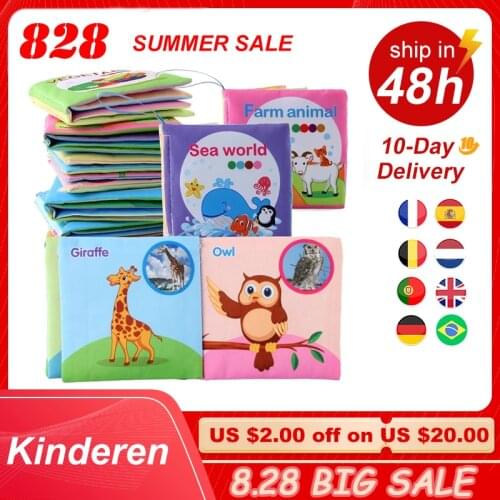 8 Pages Baby Cloth Book Soft Animal Shower Book Toy Newborn Stroller Hanging Washable Toy Early Learning Educational Baby Toys