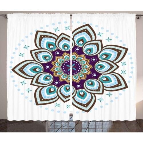 Bohemian Star Curtains Retro Groovy Mandala Inspired Satin Fabric Drapes for Living Room Bedroom 2 Panel Window Set