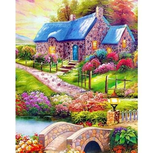 GATYZTORY Frame Diy Painting By Numbers Kits For Adults Blue Roof Landscapr Paint By Numbers Coloring Acrylic Paint Diy Gift 60x