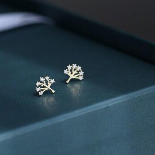 Exquisite Tree Cubic Zircon Gold Color 925 Sterling Silver Stud Earrings for Women Elegant Fine Jewelry Christmas 2020 YEA505
