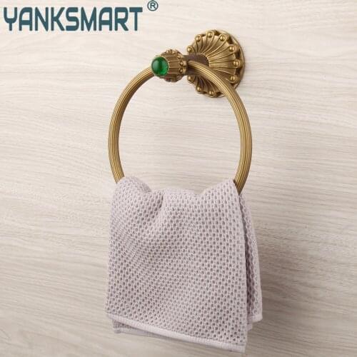 YANKSMART Art Round Towel Ring Bathroom Wall Mounted Antique Brass Solid Bath Towel Holder Rack Classic Bathroom Accessories