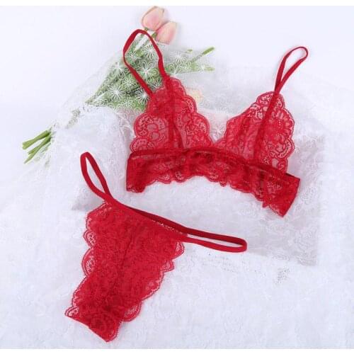 4 Color Women Lace Lingerie Set Transparent Bra And Panty Set Ropa Interior G-string Sexy Underwear Bra & Brief Sets Lenceria Bh