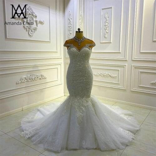 Cap Sleeve Lace Appliqued Mermaid Africa Wedding Dress