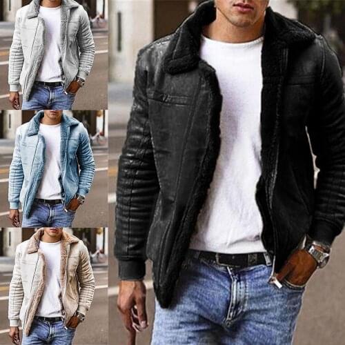 50% Hot Sales Autumn Winter Men Turn Down Collar Long Sleeve Suede Warm Coat Motorcycle Jacket