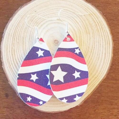 Petite Stars & Stripes flag Faux Leather Teardrop Earrings 4th of july flag earring we can made any size color