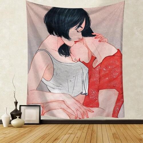 Nodic Wall Tapestry Lover Embrace Wall Hanging Covering Carpet For Home Deco Living Room Bedroom Wall Art Large