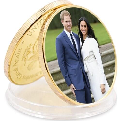 2021 New Year Gift Art Craft Gift Prince William and His Wife Gold Plated Coin Art Ornament Business Gift