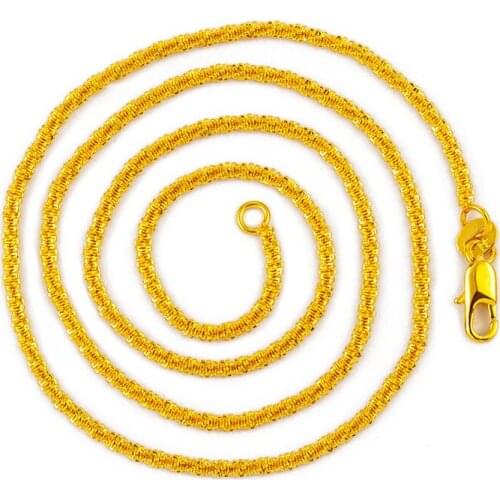 Genuine 18k Gold Color Necklace For Women Lady Wild Hemp Rope Chain Clavicle Chain Necklace 45cm Single Chain Fine Jewelry