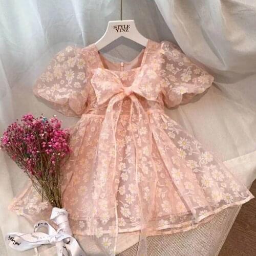 Girls Dress Fashion Flower Elegant Kids Girl Clothes 2021 Summer Baby Cute Dresses For Toddler 7 years Birthday Princess Wear