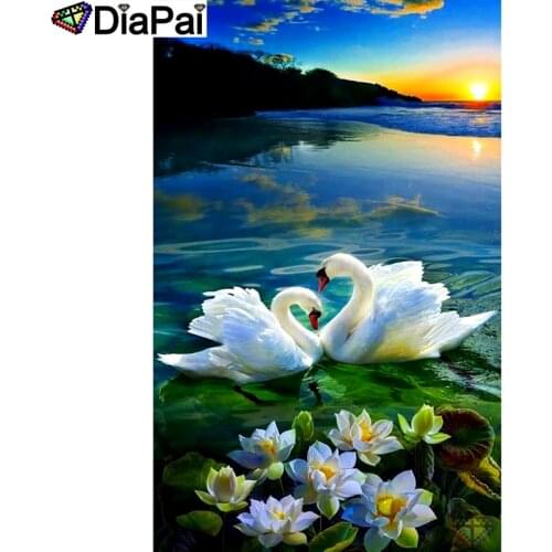 DIAPAI 100% Full Square/Round Drill 5D DIY Diamond Painting "Flower swan sunset" Diamond Embroidery Cross Stitch 3D Decor A18967