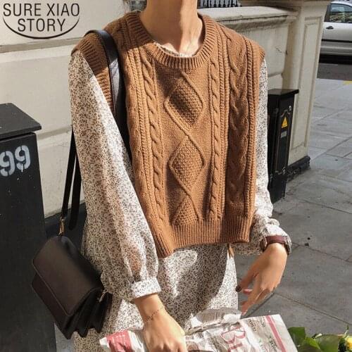 Pullover Vest Sweater Autumn Winter Short Knitted Women Sweaters O-neck Vest Sleeveless Oversize Sweater 2021 Casual Tops 10975