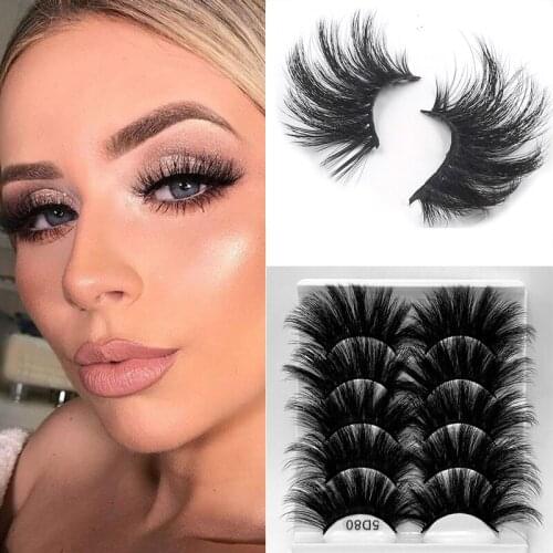 ICYCHEER 5 Pairs 25mm Lashes 5D Mink Eyelashes Fluffy Wispies Long Thick Natural False Eye Lashes Set Vendor Extension Handmade