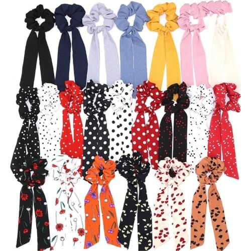 New Bohemian Polka Dot Hair Rope Printed Ribbon Ties Scarf Floral Hair Scrunchies Women Elastic Hair Band Girls Hair Accessories
