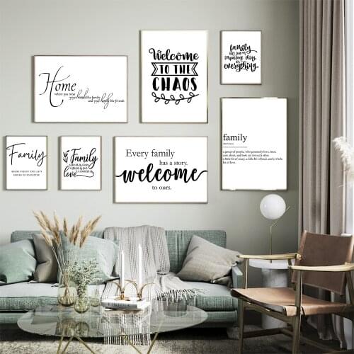 Family Warm Simple Quote Poster and Print Black White Wall Art Canvas Painting Nordic Pictures for Living Room Home Decor